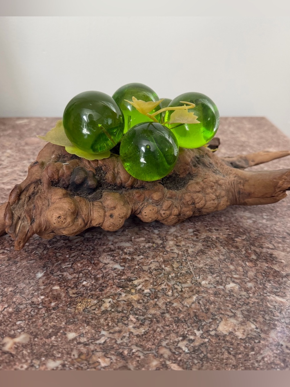 Vintage Lucite Grape Cluster On Driftwood 11" Mid Century Modern Decor
